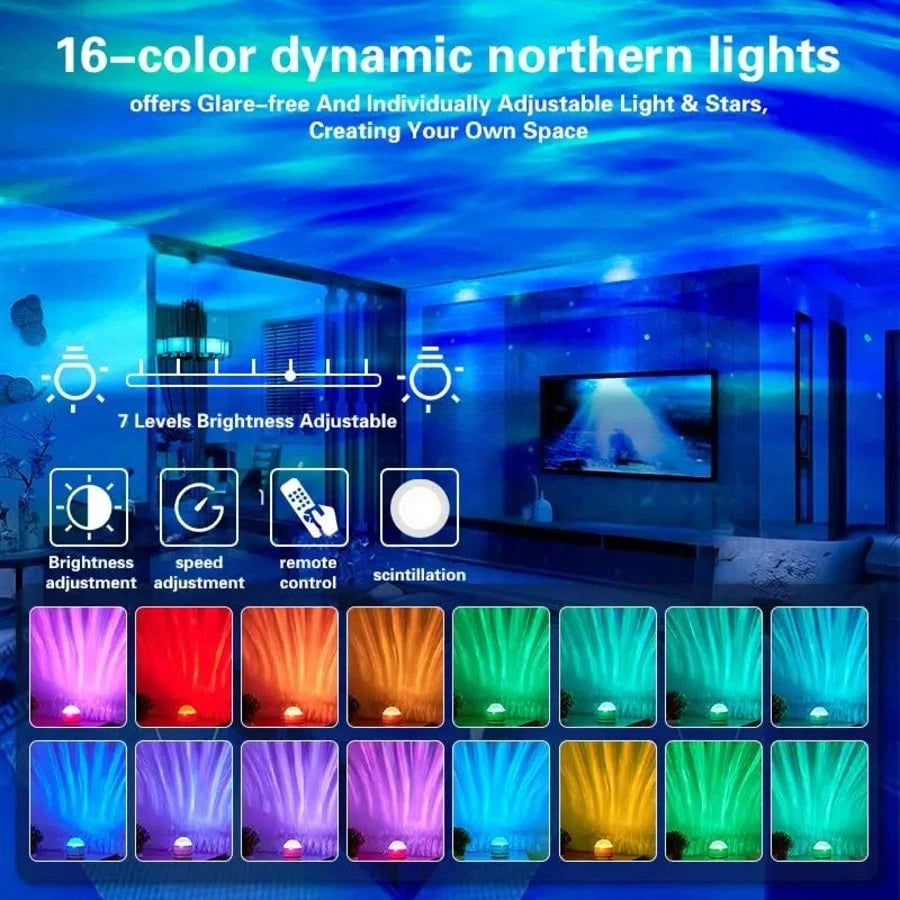 Aurora, Water Ripple, And Starry Sky Projector Lamp - USB-Rechargeable 16-Color LED Projector, Includes Remote Control; A Ceiling Light For Creating An Aurora Borealis Atmosphere, Ideal For Indoor Ove