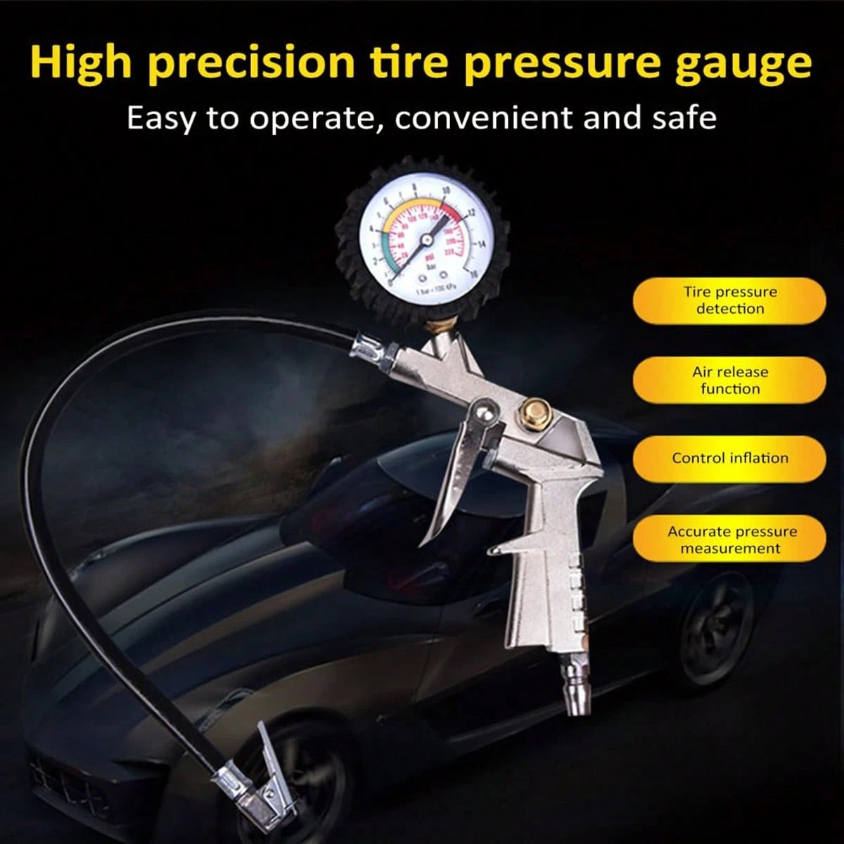 Automobile Tire Inflation Gauge, High-Precision Heavy-Duty Multifunctional Tire Pressure Gauge For Automobiles, Trucks, Motorcycles, And Compact Portable Automobile Tire Inflators, Suitable For Trucks