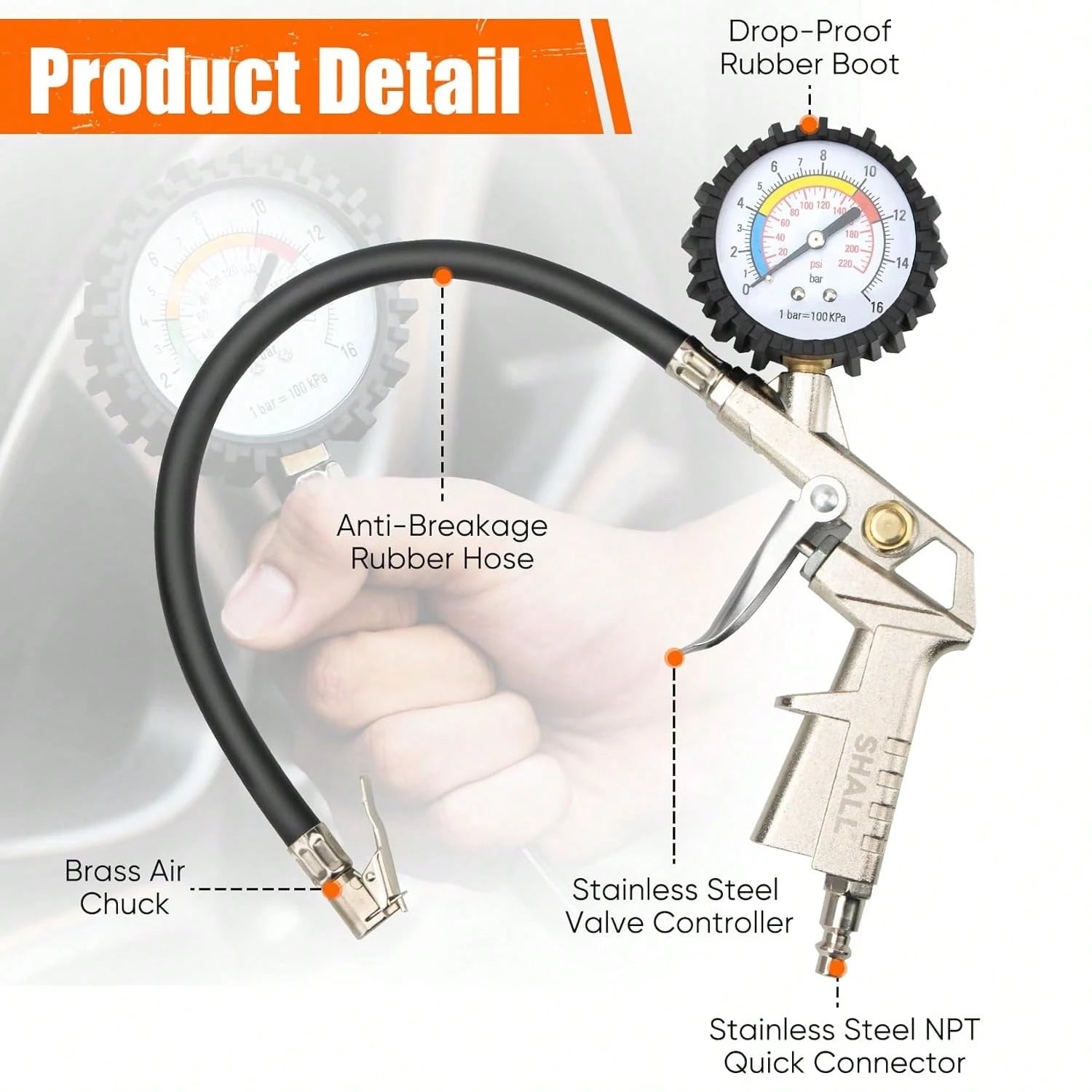 Automobile Tire Inflation Gauge, High-Precision Heavy-Duty Multifunctional Tire Pressure Gauge For Automobiles, Trucks, Motorcycles, And Compact Portable Automobile Tire Inflators, Suitable For Trucks