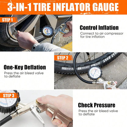 Automobile Tire Inflation Gauge, High-Precision Heavy-Duty Multifunctional Tire Pressure Gauge For Automobiles, Trucks, Motorcycles, And Compact Portable Automobile Tire Inflators, Suitable For Trucks
