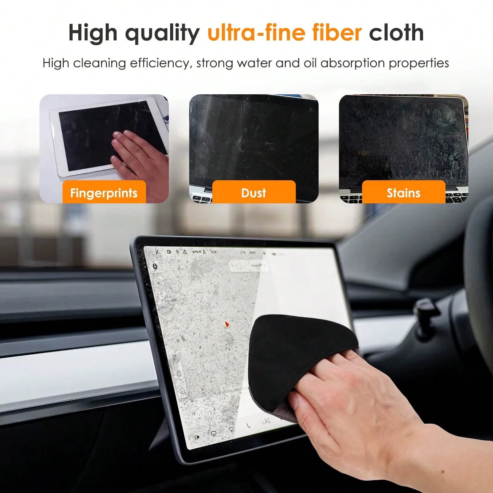 Automotive Screen Cleaner, Ultra-Fine Fiber Car Interior Accessories Cleaning Pad, Reusable Car Touch Screen Cleaning Cloth, Square Car Screen Cleaning Supplies, Ultra-Fine Fiber Cleaning Cloth For Ca