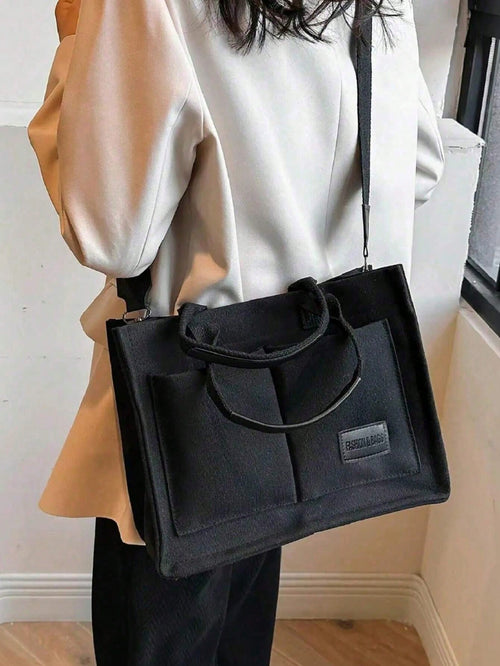 Autumn/Winter Fuzzy Corduroy Printed Practical Tote Bag, Shoulder Bag, Diaper Bag, Lunch Bag, Large Capacity Handbag, Briefcase