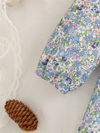 Autumn/Winter Mori Style Ditsy Floral Bow Decor Long Sleeve Dress For Social Gatherings, Baby Girl
