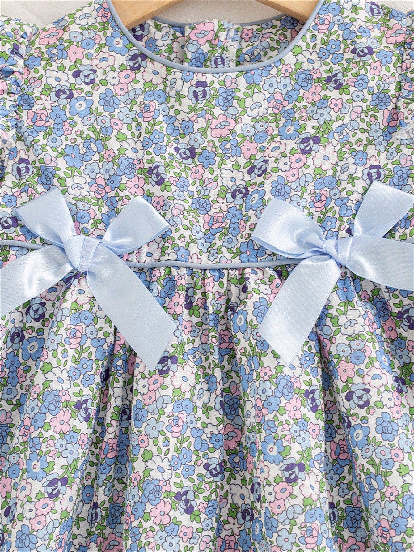 Autumn/Winter Mori Style Ditsy Floral Bow Decor Long Sleeve Dress For Social Gatherings, Baby Girl