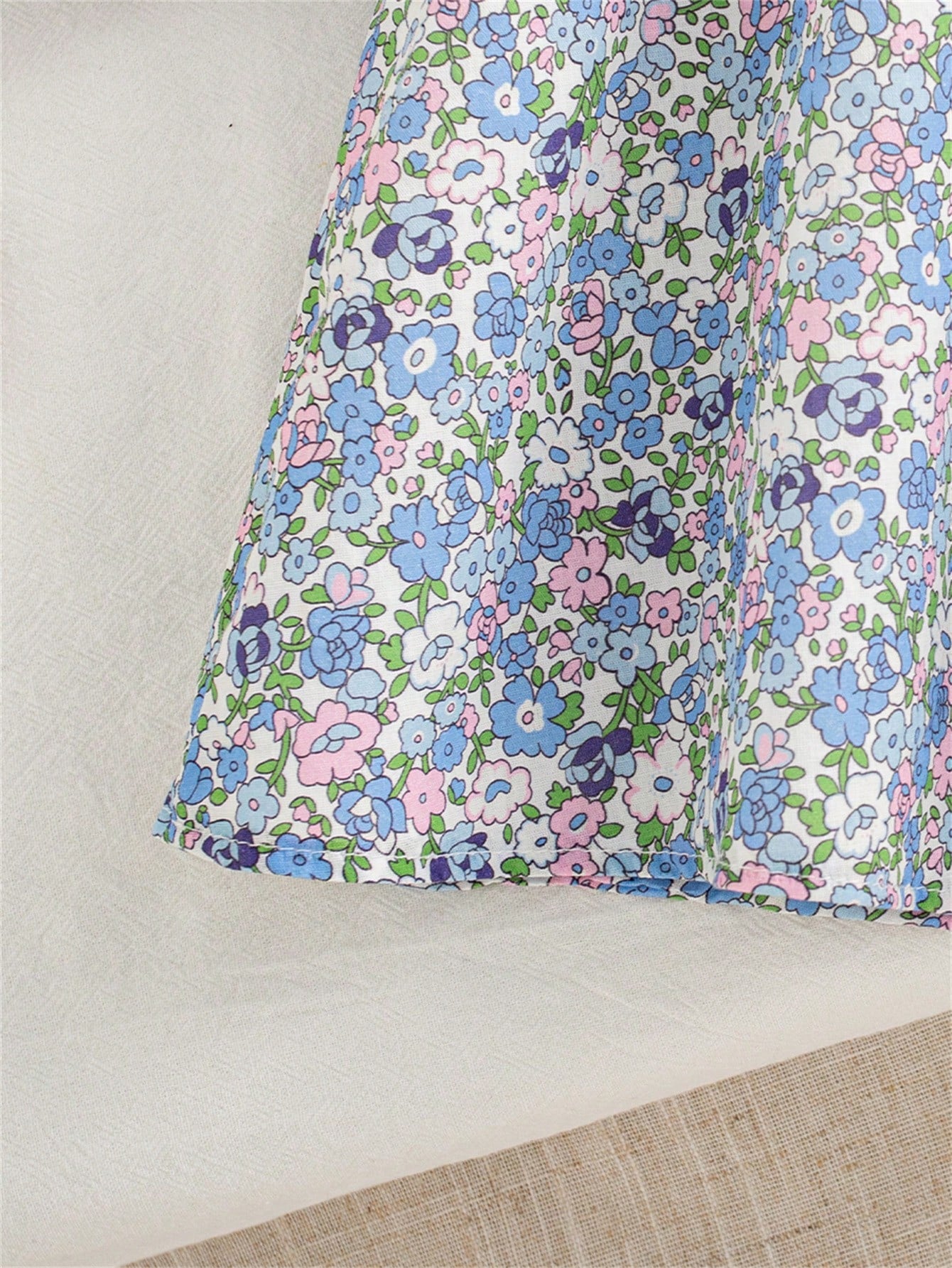 Autumn/Winter Mori Style Ditsy Floral Bow Decor Long Sleeve Dress For Social Gatherings, Baby Girl