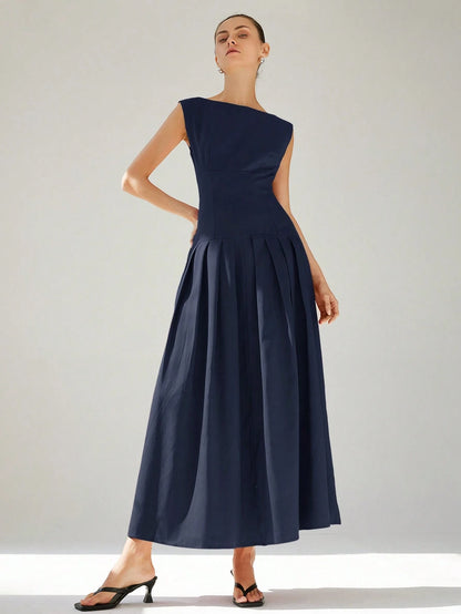 Aveloria Modichic Elegant Commuting Sleeveless Sexy Ruched Low-Waist Ruffled Hem Design Maxi Red Dress For Women, Valentine's Day