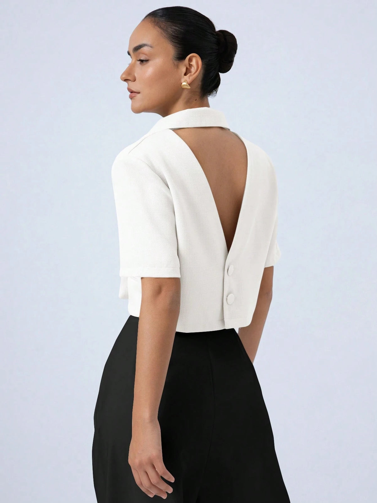 Aveloria Modichic Women's White Summer Casual Elegant Office Blazer,Sophisticated Vintage Textured Fabric Lapel Collar Backless Design,Short Sleeve Waist Cinched Slim