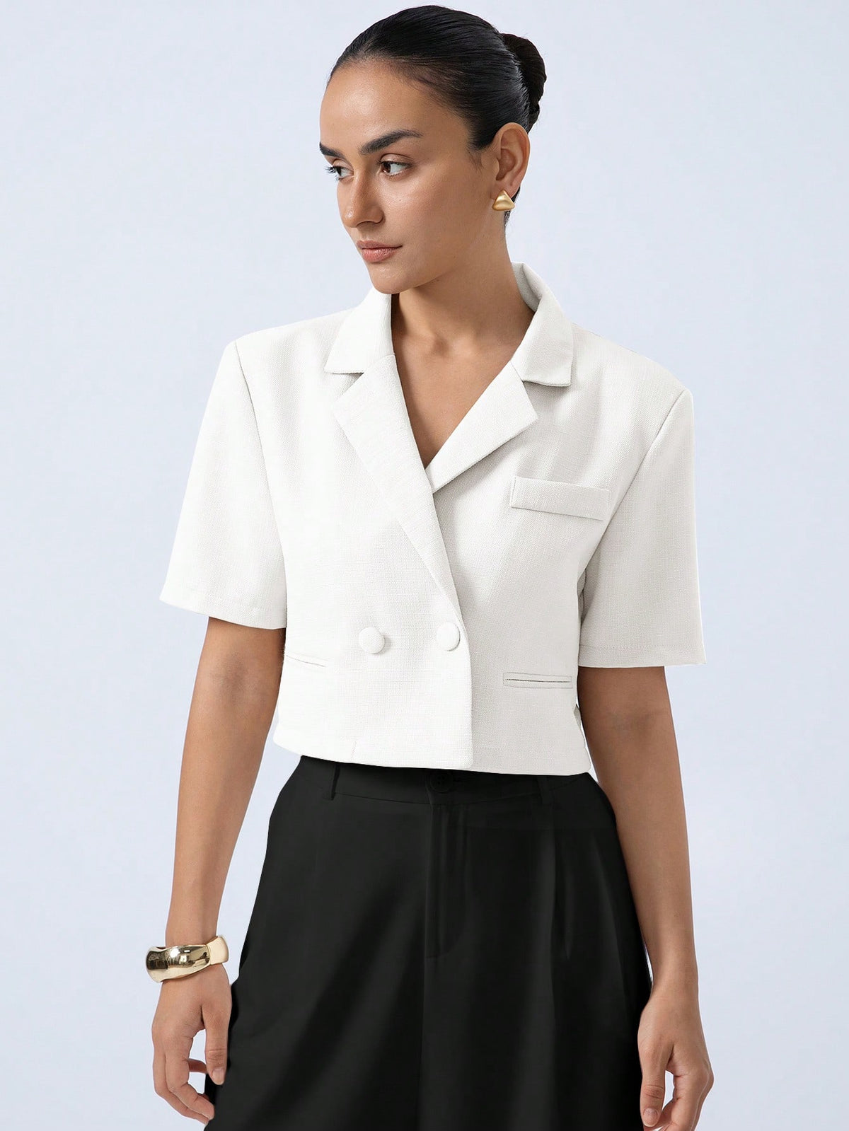 Aveloria Modichic Women's White Summer Casual Elegant Office Blazer,Sophisticated Vintage Textured Fabric Lapel Collar Backless Design,Short Sleeve Waist Cinched Slim