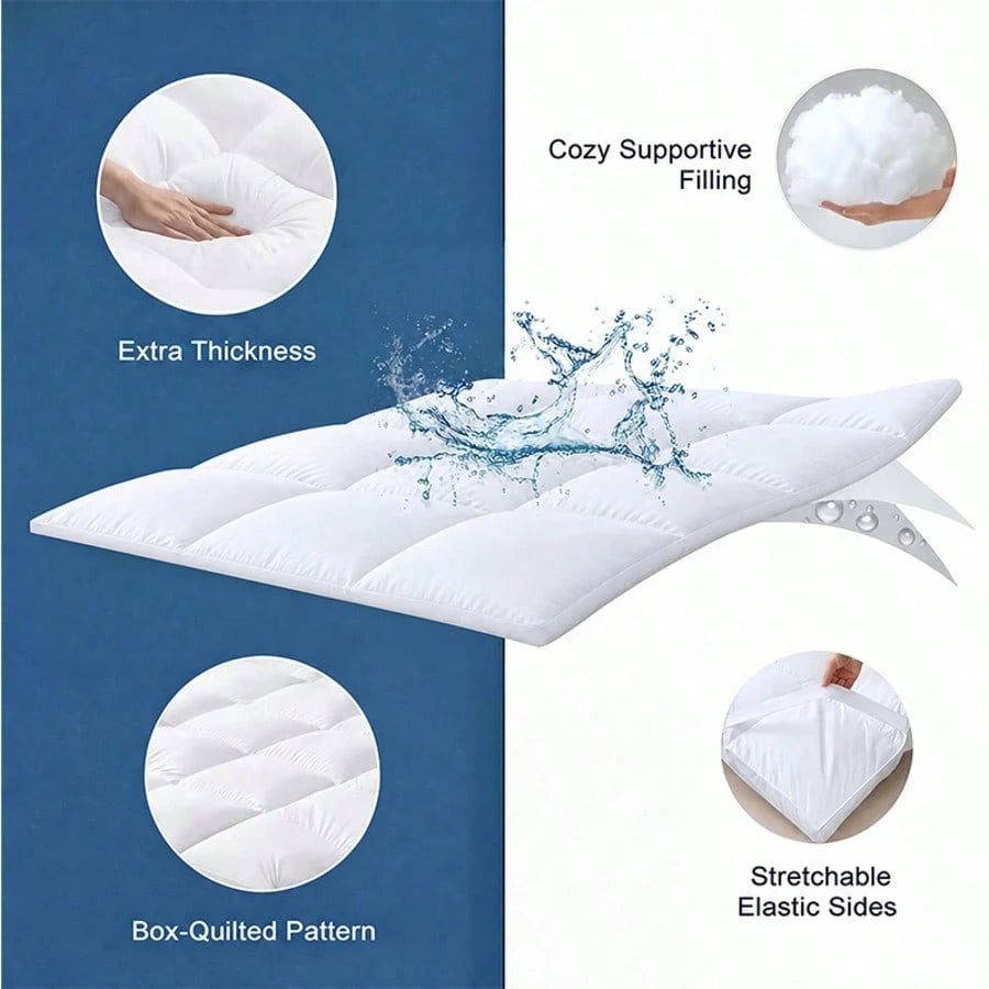 AVXLRQ Extra-Thick Mattress Cover With Cushioning Layer- Spill-Proof & Stain-Resistant Bed Topper, Machine Washable Breathable Suitable For Bedrooms, Dorm Beds, Rooms, Care- Fit For All Mattresses,M