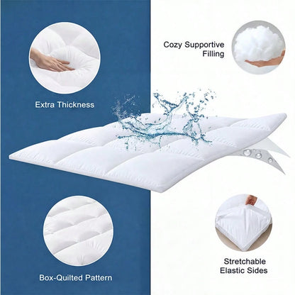 AVXLRQ Extra-Thick Mattress Cover With Cushioning Layer- Spill-Proof & Stain-Resistant Bed Topper, Machine Washable Breathable Suitable For Bedrooms, Dorm Beds, Rooms, Care- Fit For All Mattresses,M