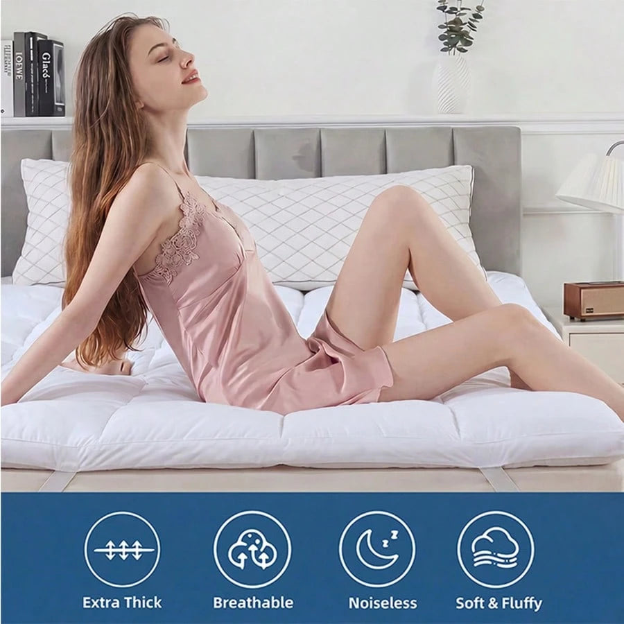 AVXLRQ Extra-Thick Mattress Cover With Cushioning Layer- Spill-Proof & Stain-Resistant Bed Topper, Machine Washable Breathable Suitable For Bedrooms, Dorm Beds, Rooms, Care- Fit For All Mattresses,M