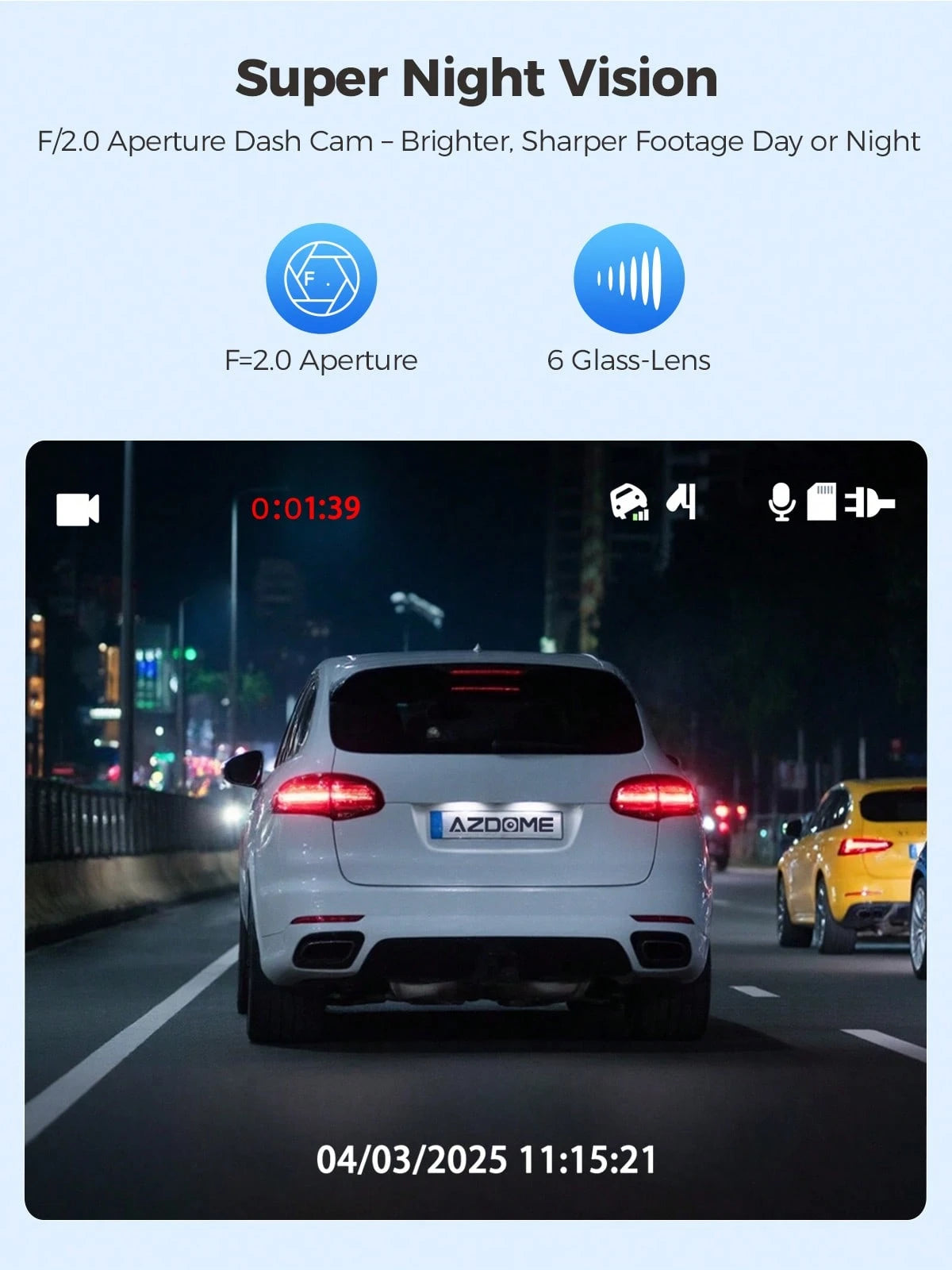 Azdome Dual Dash Cam Front And Rear, 3 Inch Screen FHD Dash Camera For Cars, Free 64GB Card, Built-In ADAS G-Sensor, WDR Night Vision, Waterproof Backup Camera, Park Monitor