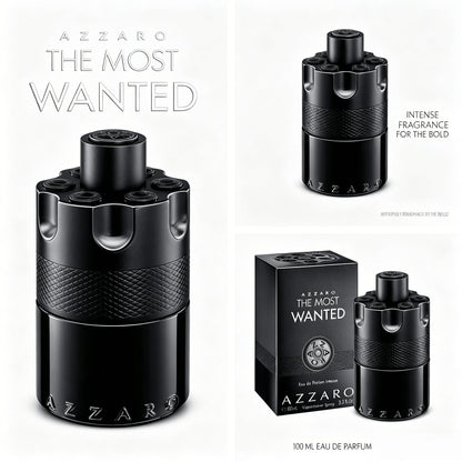 Azzaro The Most Wanted Eau De Parfum Intense Spray For Men EDP Intense Perfume Perfumes 3.38oz/100ml Graduation Party Travel Camping Outdoors School Campus Trip Festivals Anniversary Winter Christmas
