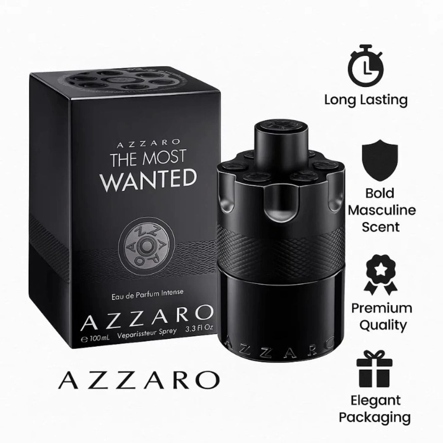 Azzaro The Most Wanted Eau De Parfum Intense Spray For Men EDP Intense Perfume Perfumes 3.38oz/100ml Graduation Party Travel Camping Outdoors School Campus Trip Festivals Anniversary Winter Christmas