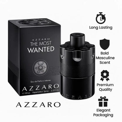 Azzaro The Most Wanted Eau De Parfum Intense Spray For Men EDP Intense Perfume Perfumes 3.38oz/100ml Graduation Party Travel Camping Outdoors School Campus Trip Festivals Anniversary Winter Christmas