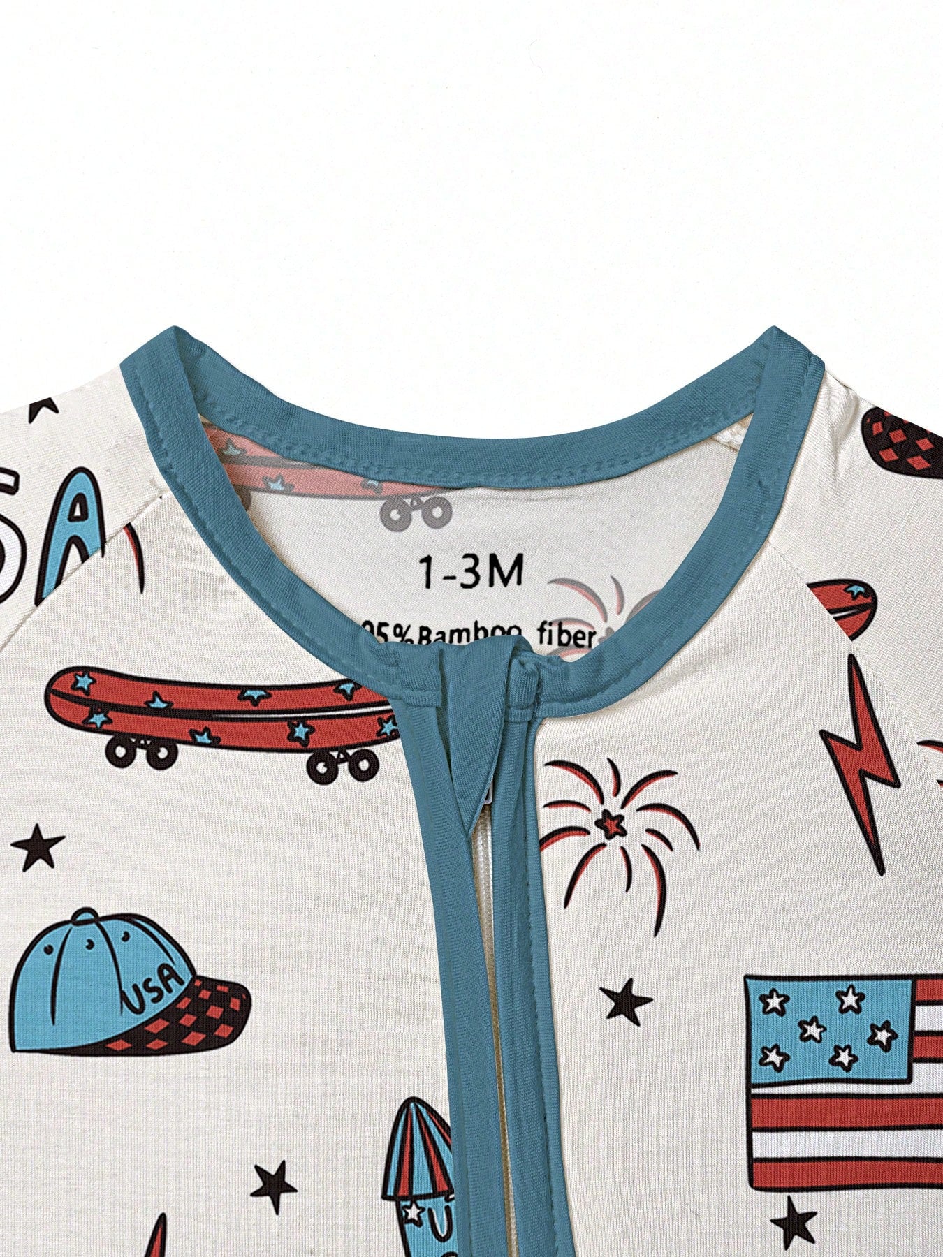 Baby Bamboo Fiber Zip-Up, USA 4TH OF JULY Print Romper, All-Season Knit Fabric Skinny Fit With Zipper Detail, Boy Girl Baby Clothes, Perfect For Outdoor
