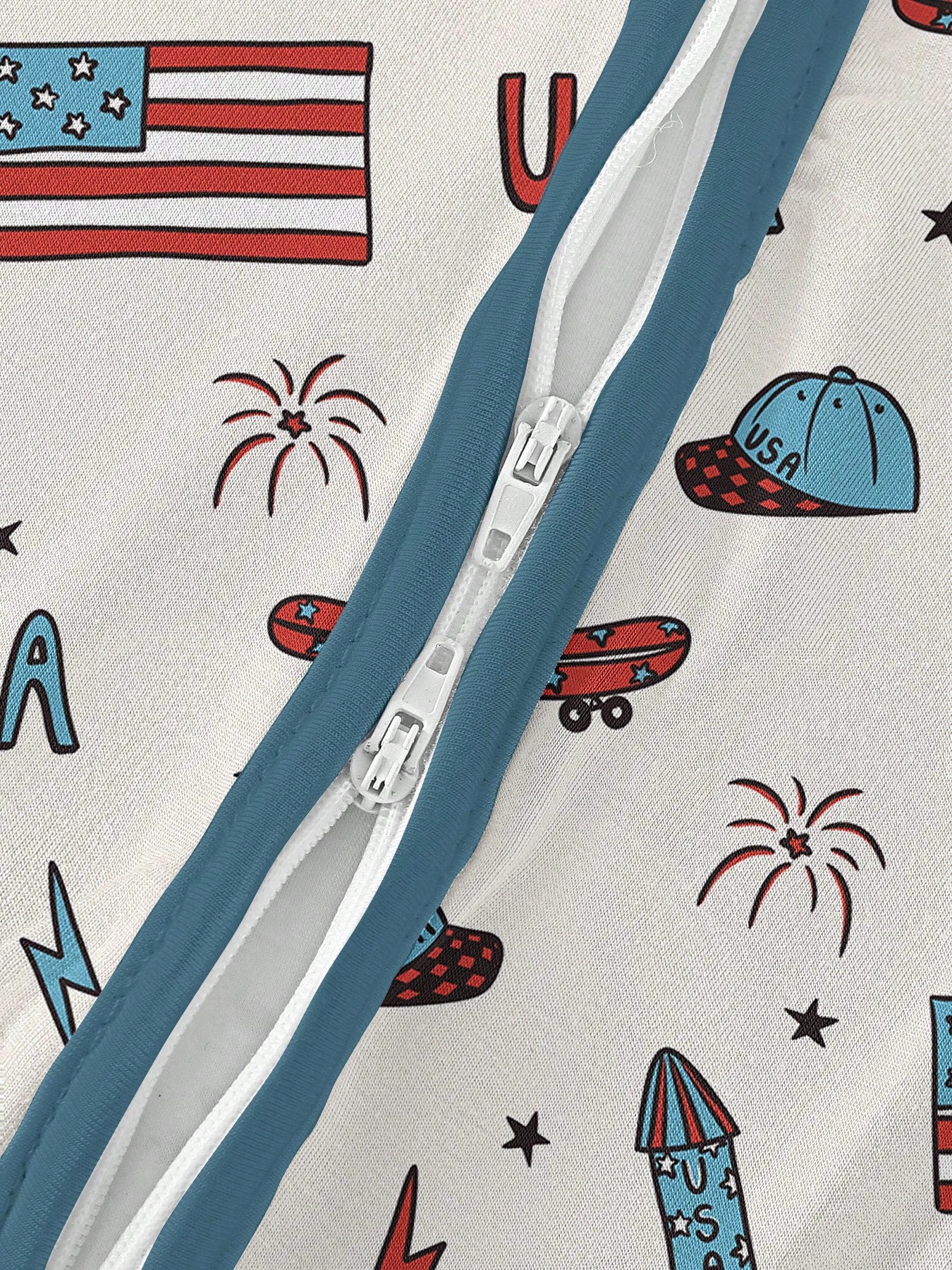 Baby Bamboo Fiber Zip-Up, USA 4TH OF JULY Print Romper, All-Season Knit Fabric Skinny Fit With Zipper Detail, Boy Girl Baby Clothes, Perfect For Outdoor