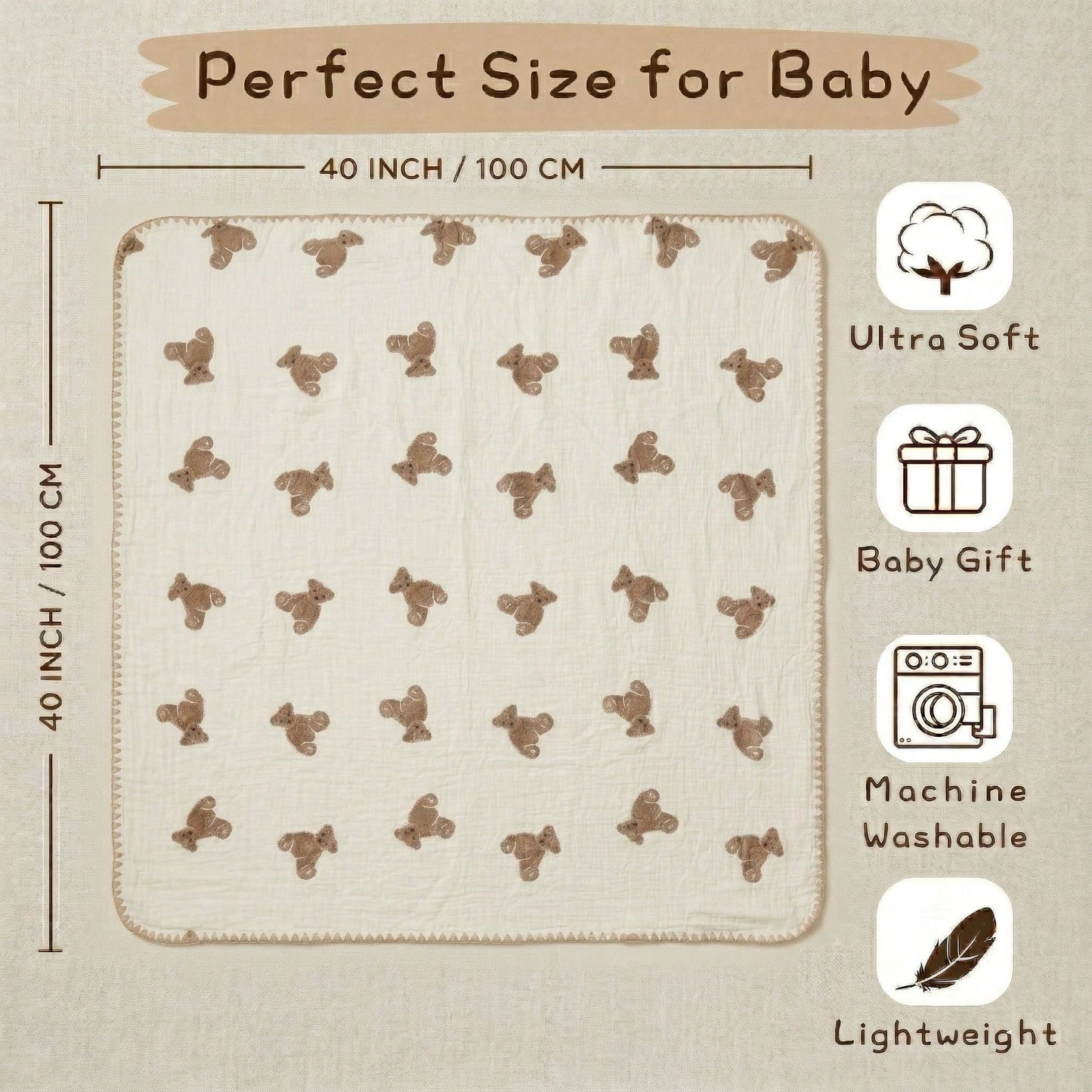 Baby Blanket For Boys Girls, Double Layer Soft Cotton Muslin Baby Blanket, 40" X 40" Lightweight Soft Crib Swaddle Blanket For Newborn Unisex