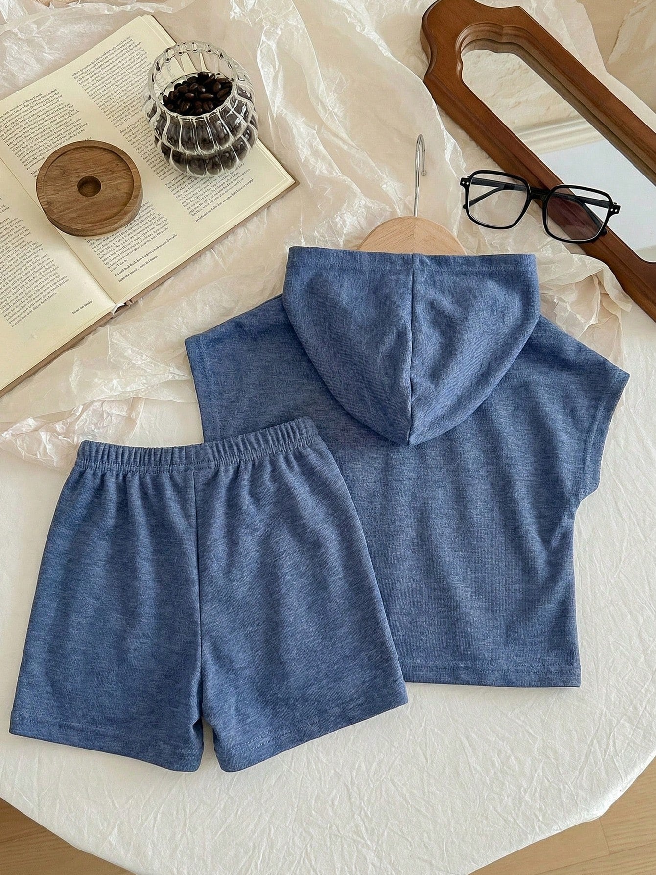 Baby Boy 2 Piece Summer Casual Beach Set,Blue Hooded T-Shirt & Shorts Outfit,Fashion Daily Commute Sports Style Letter Print New Born Clothes Set