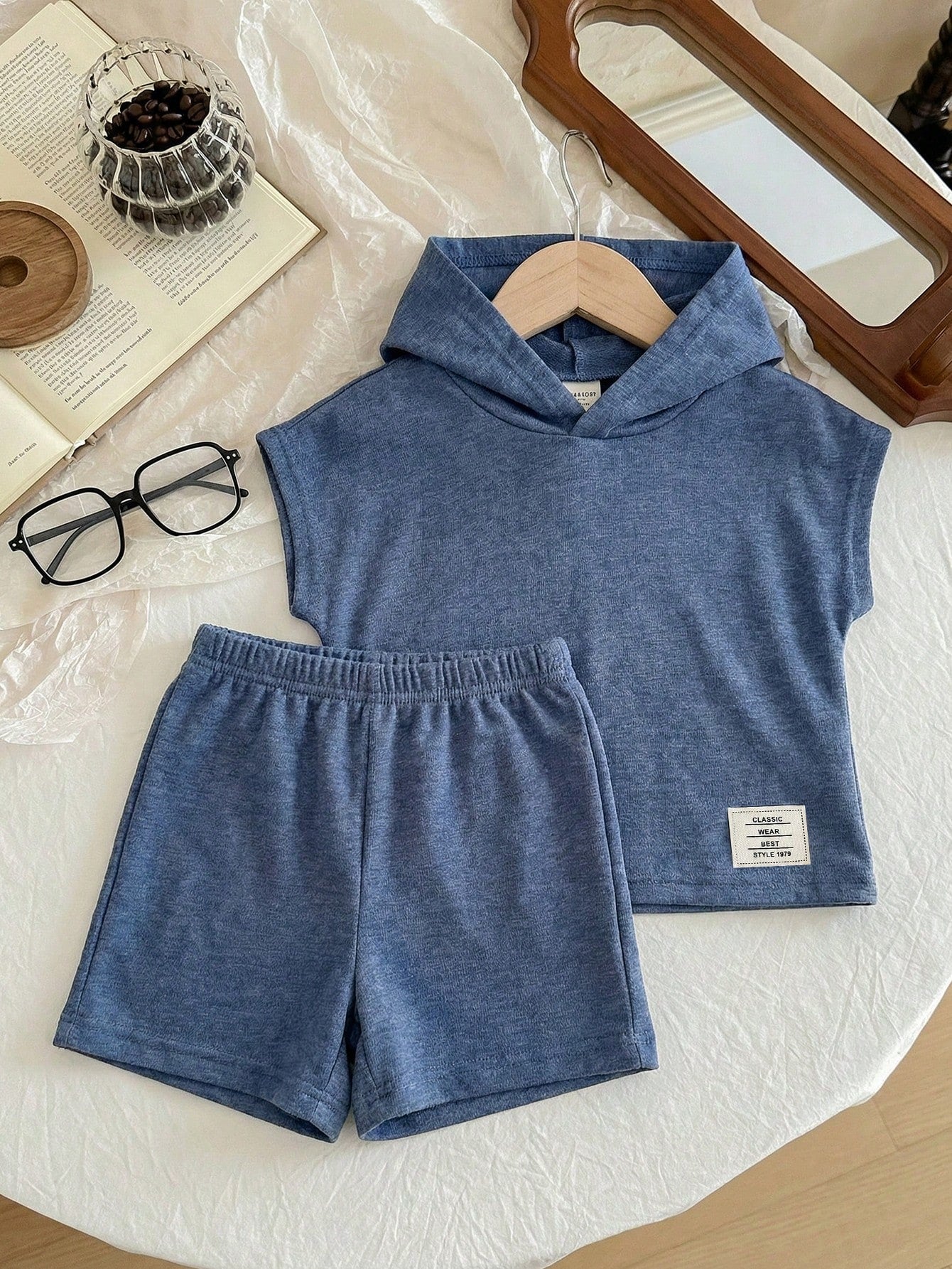 Baby Boy 2 Piece Summer Casual Beach Set,Blue Hooded T-Shirt & Shorts Outfit,Fashion Daily Commute Sports Style Letter Print New Born Clothes Set