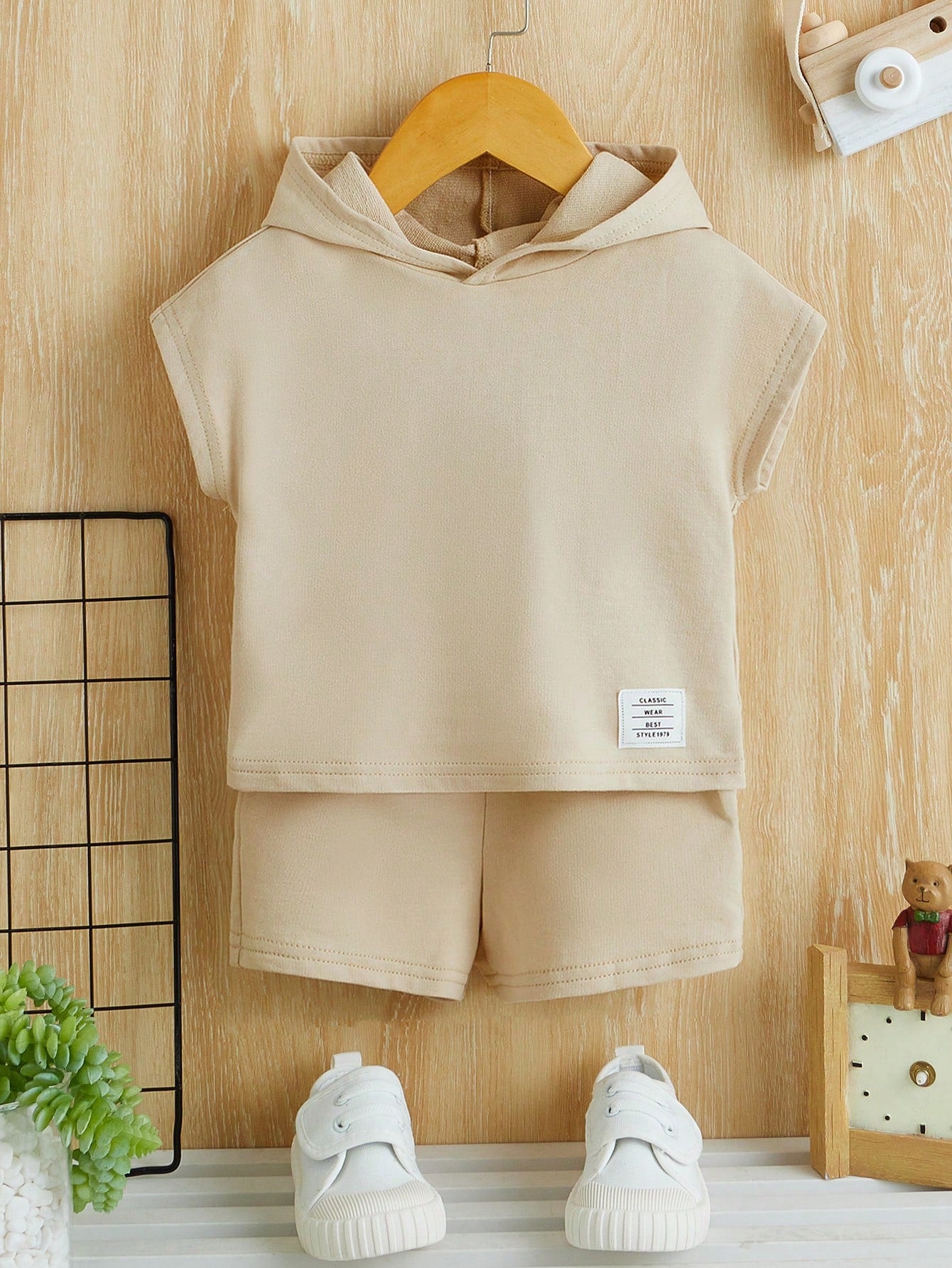 Baby Boy 2 Piece Summer Casual Beach Set,Blue Hooded T-Shirt & Shorts Outfit,Fashion Daily Commute Sports Style Letter Print New Born Clothes Set