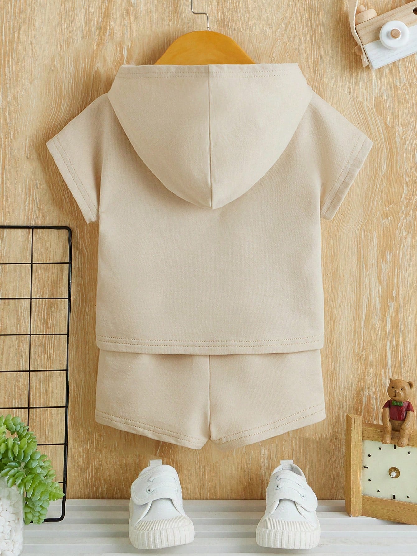 Baby Boy 2 Piece Summer Casual Beach Set,Blue Hooded T-Shirt & Shorts Outfit,Fashion Daily Commute Sports Style Letter Print New Born Clothes Set