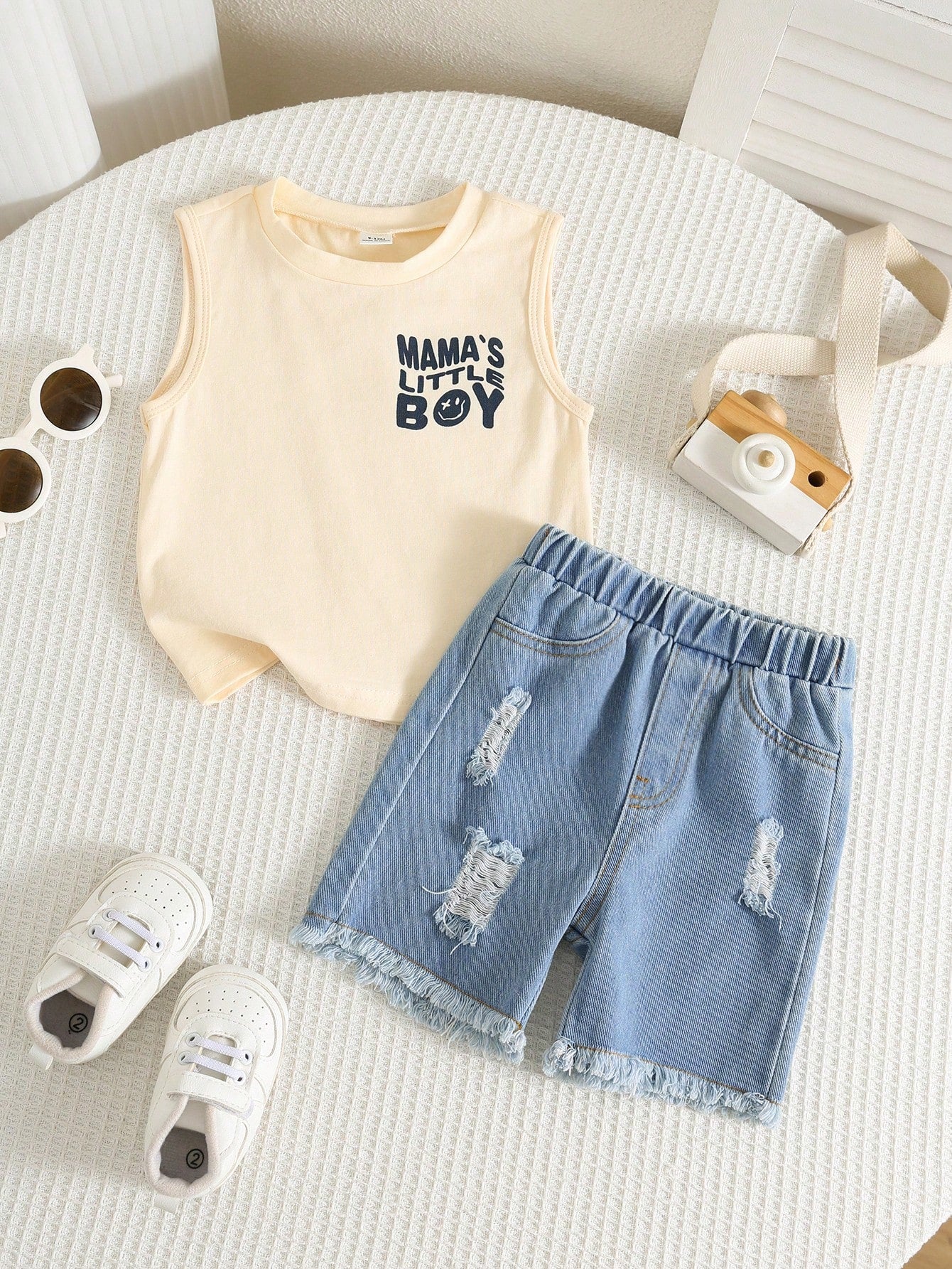 Baby Boy/Baby Boy 2pcs Spring/Summer Casual Cute Tank Top And Denim Shorts Set, Baby Boy Outfit Sets, Baby Boy Summer Clothes, Squishy, Jeans, Denim