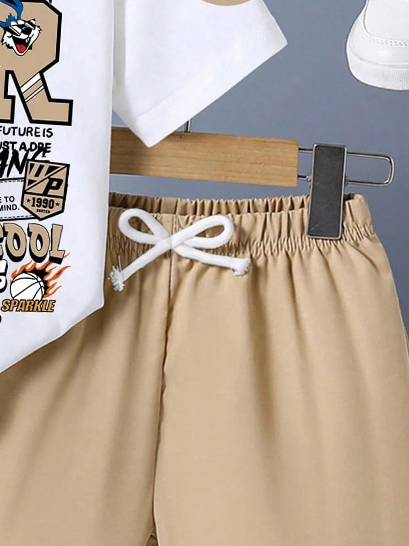 Baby Boy Cartoon Print Round Neck Short Sleeve T-Shirt And Casual Drawstring Waist Shorts Set