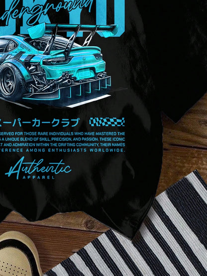 Baby Boy Casual Loose Comfortable Retro Car, Cartoon, Graffiti, English Letter Printed Short Sleeve Top, Suitable For Summer