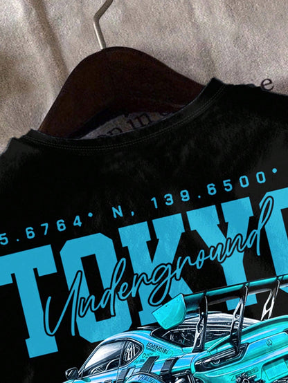 Baby Boy Casual Loose Comfortable Retro Car, Cartoon, Graffiti, English Letter Printed Short Sleeve Top, Suitable For Summer