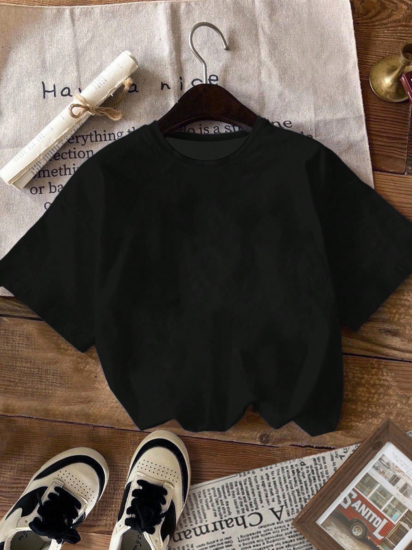 Baby Boy Casual Loose Comfortable Retro Car, Cartoon, Graffiti, English Letter Printed Short Sleeve Top, Suitable For Summer