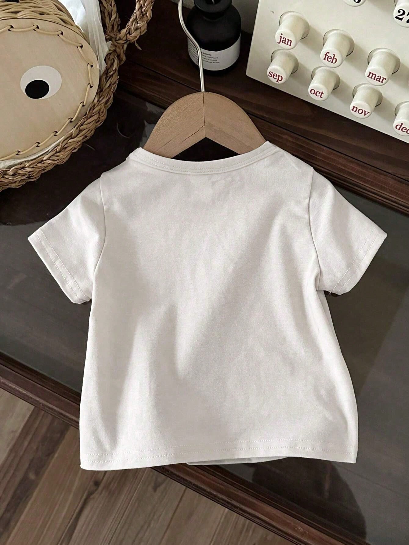 Baby Boy Casual Simple Cross Printed Round Neck Fun And Cute Top, Spring And Summer Collection