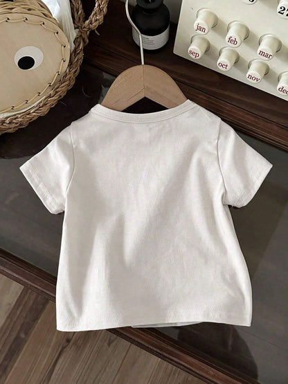 Baby Boy Casual Simple Cross Printed Round Neck Fun And Cute Top, Spring And Summer Collection