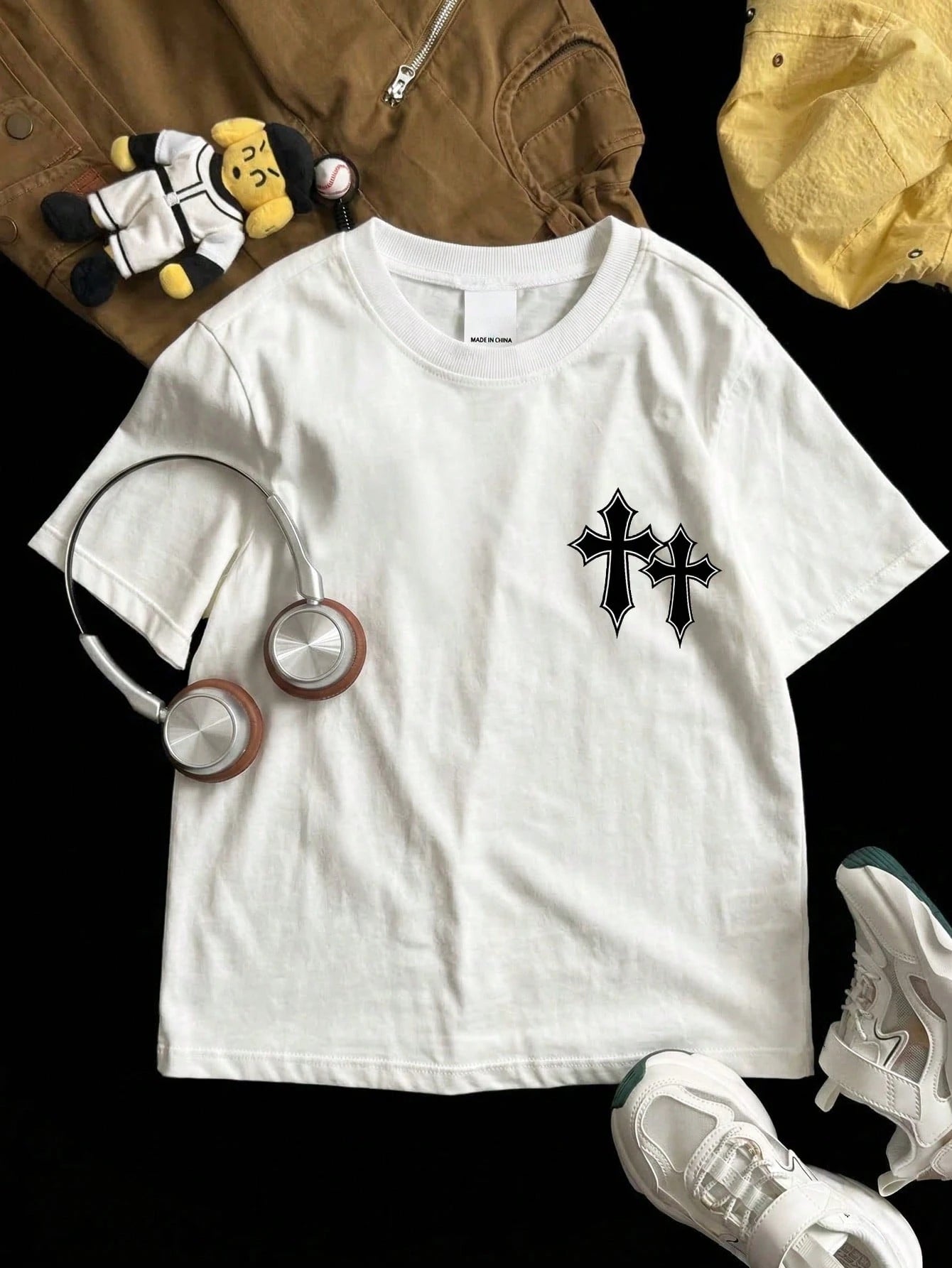 Baby Boy Casual Simple Cross Printed Round Neck Fun And Cute Top, Spring And Summer Collection
