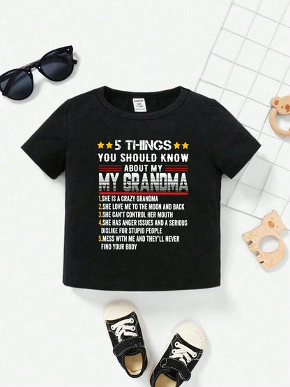Baby Boy Casual Simple Letter Slogan Print Short Sleeve T-Shirt, Summer