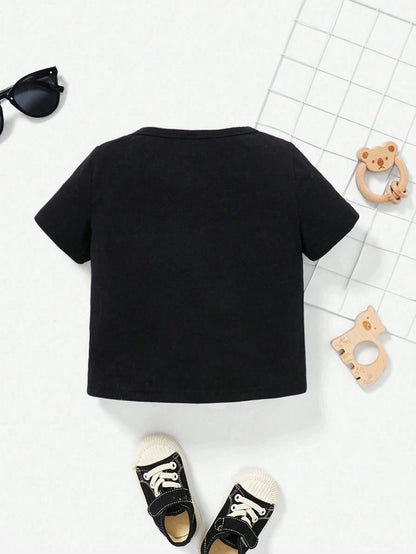 Baby Boy Casual Simple Letter Slogan Print Short Sleeve T-Shirt, Summer