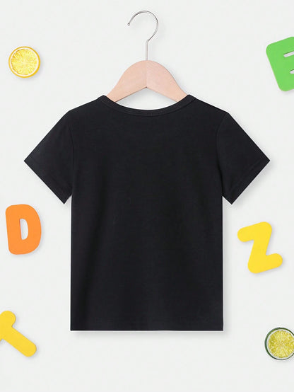 Baby Boy Casual Simple Letter Slogan Printed Short Sleeve T-Shirt, Summer