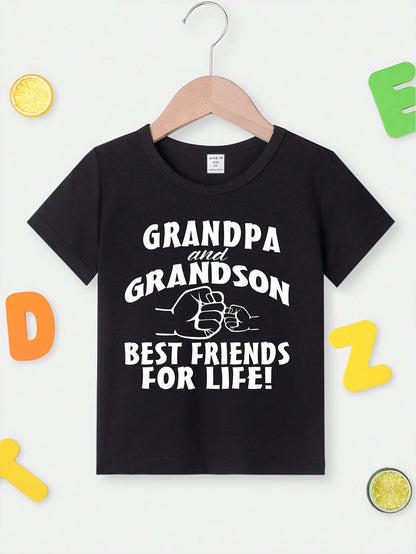 Baby Boy Casual Simple Letter Slogan Printed Short Sleeve T-Shirt, Summer