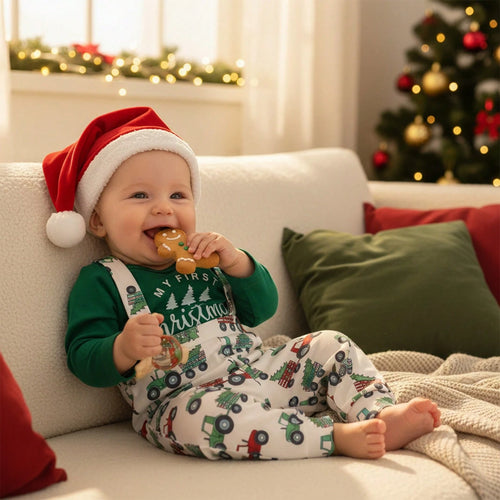 Baby Boy Christmas Outfit, Long Sleeve Dots Printed Bow Tie Romper With Overall Pants And Hat Infant Outfit