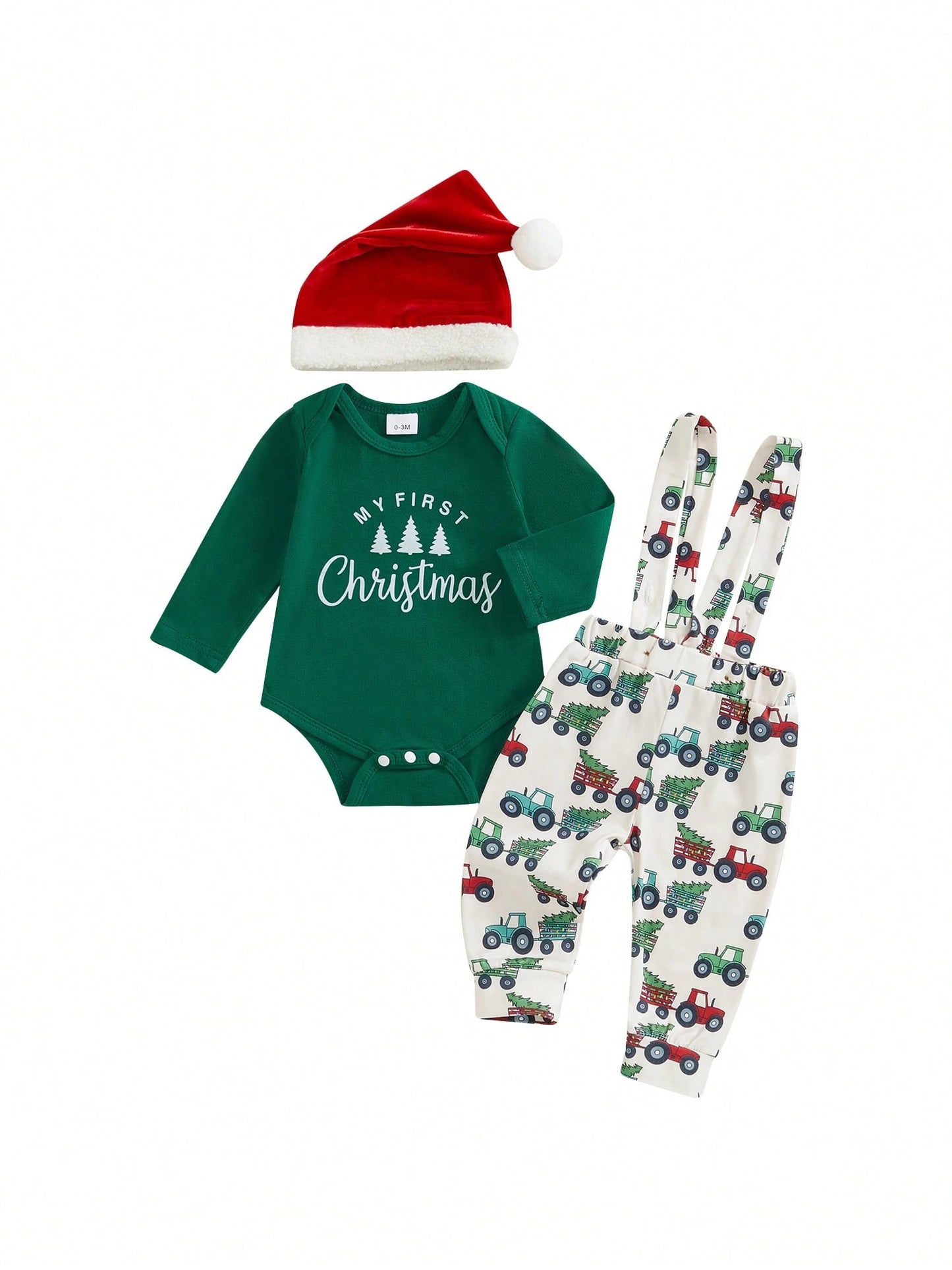 Baby Boy Christmas Outfit, Long Sleeve Dots Printed Bow Tie Romper With Overall Pants And Hat Infant Outfit