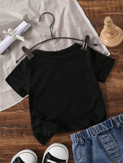 Baby Boy Funny Letter Print Short Sleeve T-Shirt, Summer