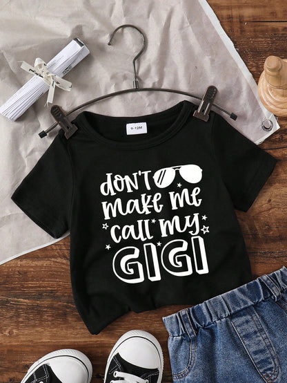 Baby Boy Funny Letter Print Short Sleeve T-Shirt, Summer
