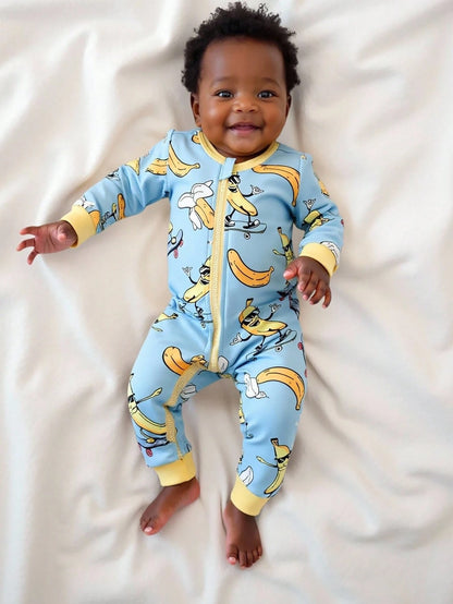 Baby Boy Knitted Crew Neck Long Sleeve Jumpsuit With Playful Pattern, Casual Loungewear For Spring/Summer
