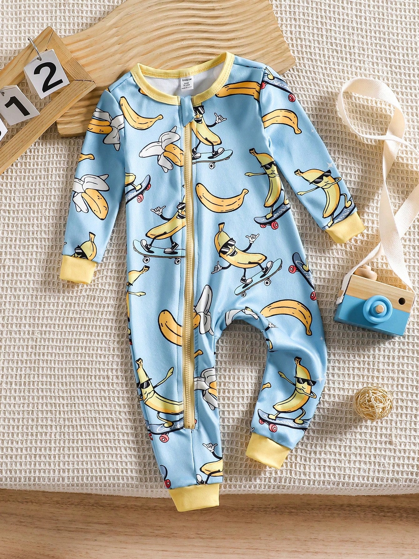 Baby Boy Knitted Crew Neck Long Sleeve Jumpsuit With Playful Pattern, Casual Loungewear For Spring/Summer