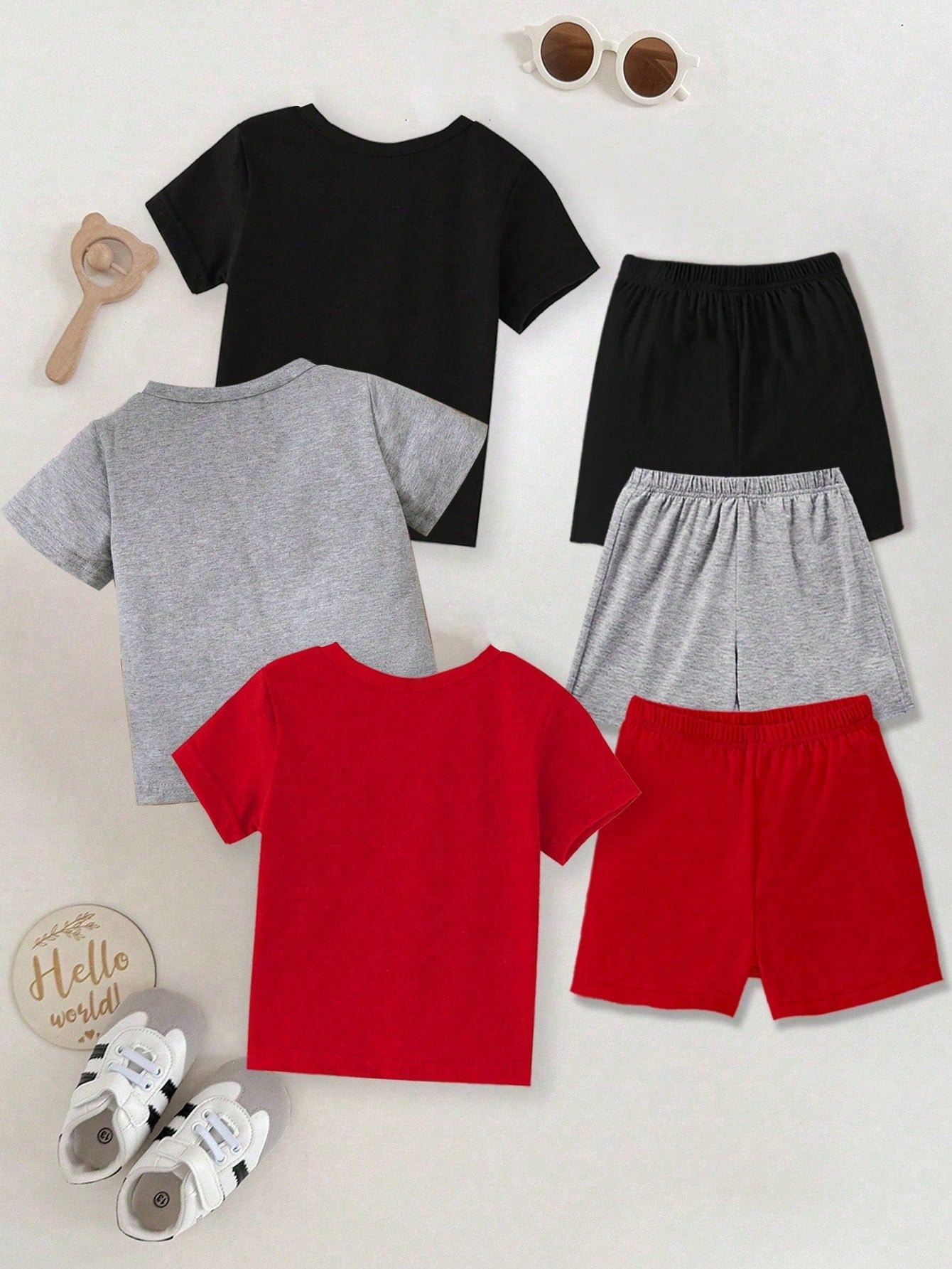 Baby Boy Letter Print Short Sleeve And Shorts 3-Piece Set