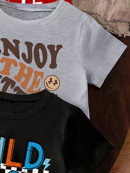 Baby Boy Letter Print Short Sleeve And Shorts 3-Piece Set