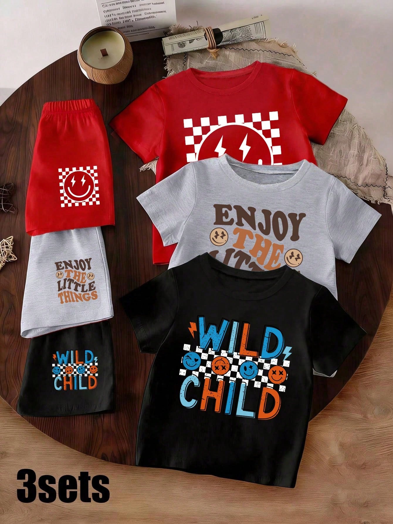 Baby Boy Letter Print Short Sleeve And Shorts 3-Piece Set