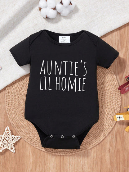 Baby Boy's Fun Slogan & Letter Print Short Sleeve Bodysuit