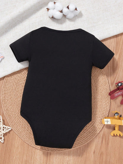 Baby Boy's Fun Slogan & Letter Print Short Sleeve Bodysuit