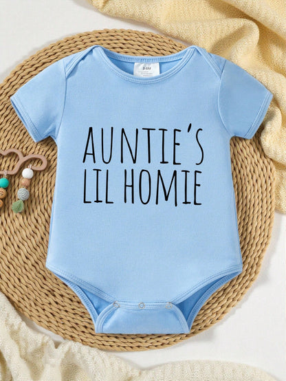 Baby Boy's Fun Slogan & Letter Print Short Sleeve Bodysuit